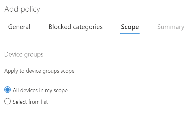 Assigning web content filtering policy to device groups in Defender for Endpoint